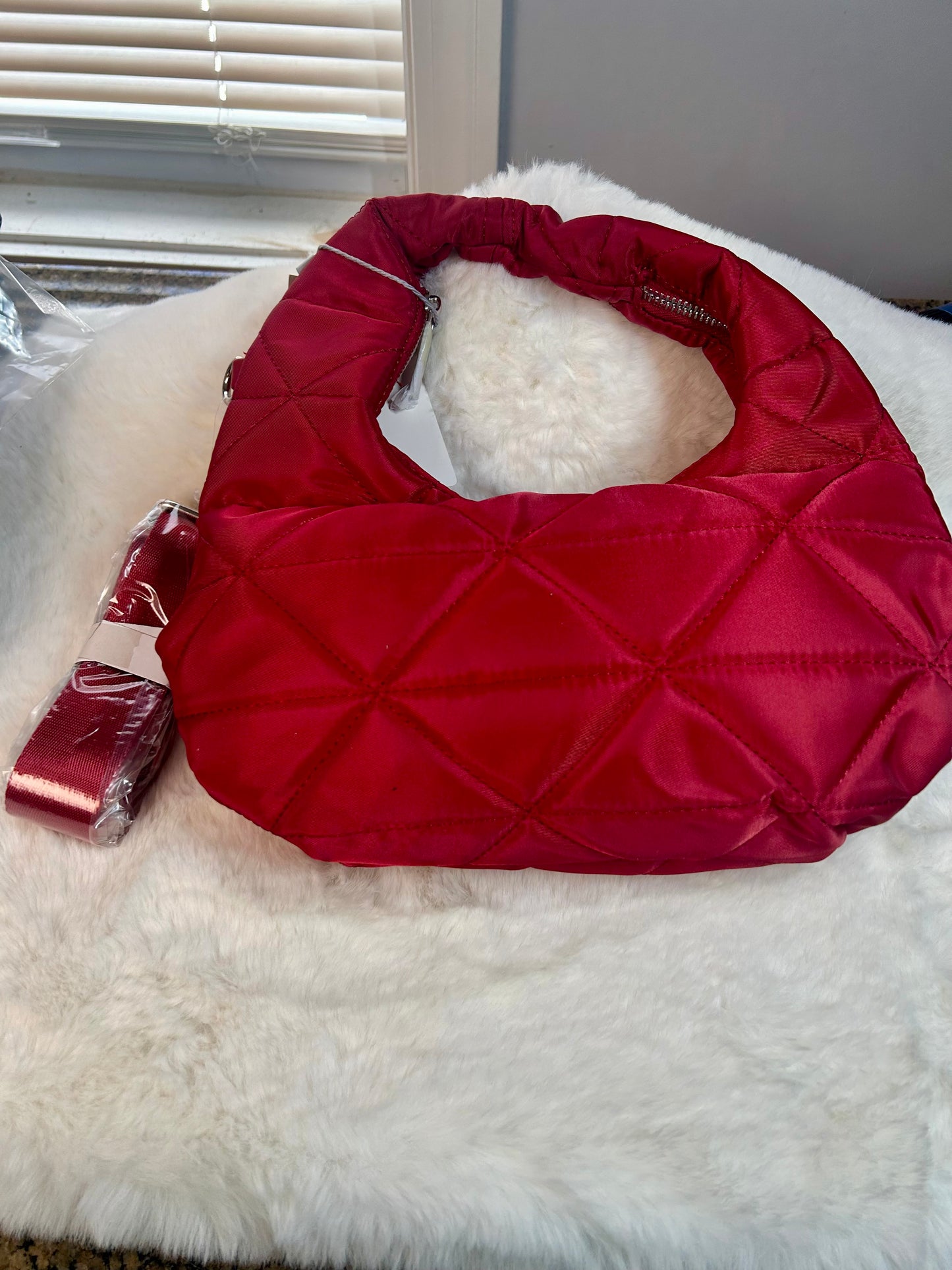 Quilted Nylon 2 Way Bag-Red