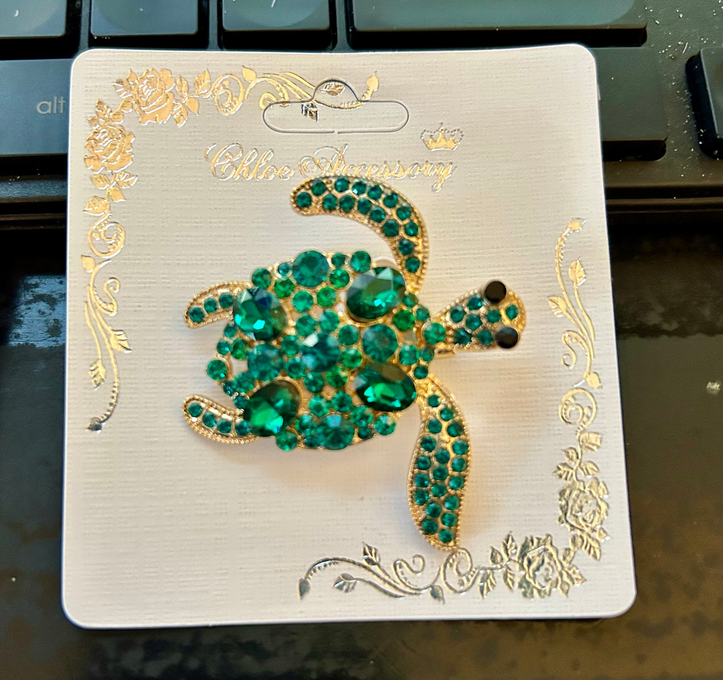 Rhinestone Turtle Brooch