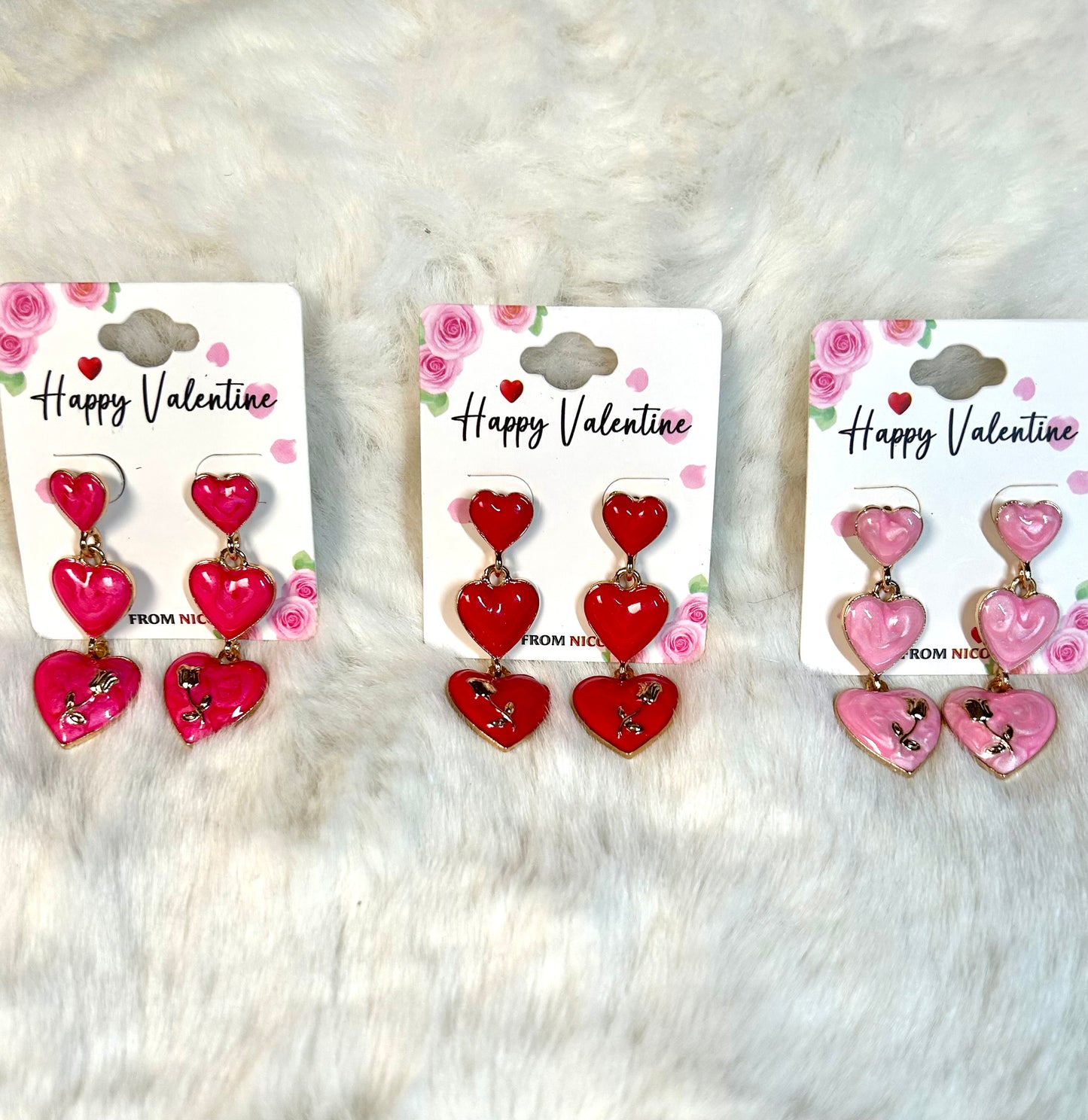 3 Tier Heart Earrings-Rose