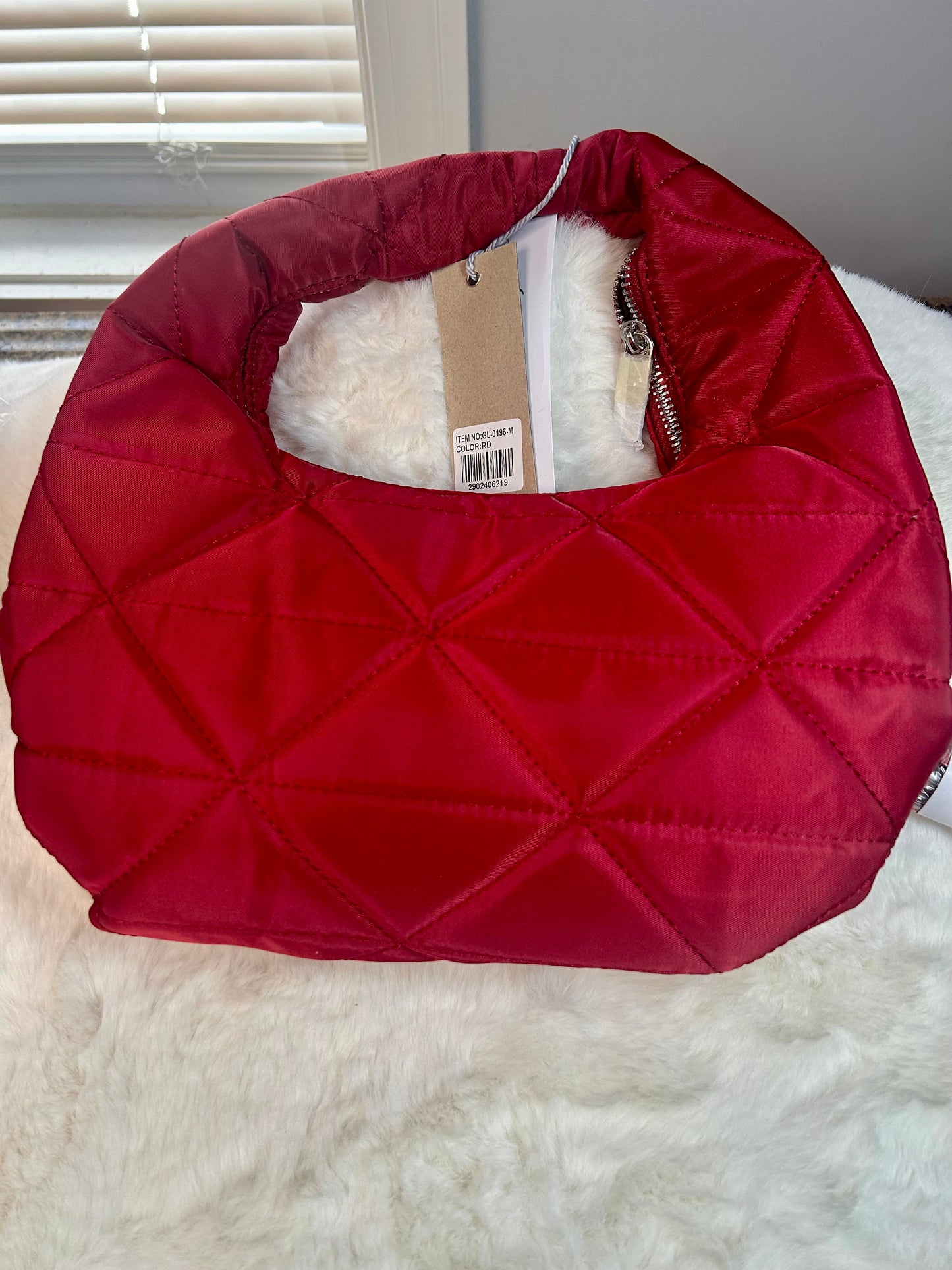 Quilted Nylon 2 Way Bag-Red