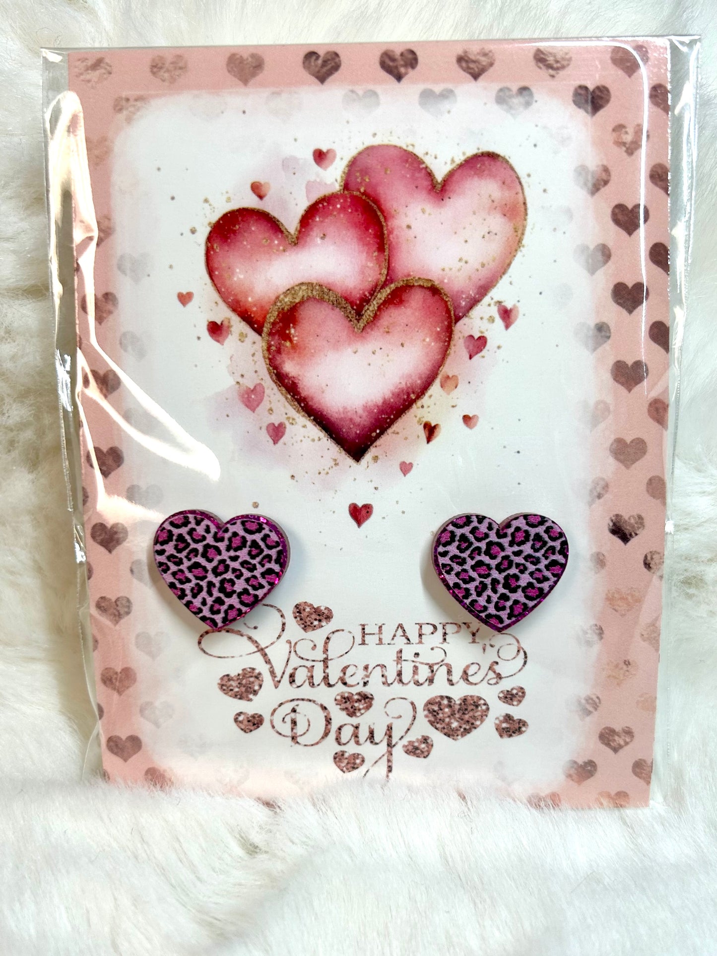 Pink On Pink Glitter Heart Studs-Animal Print