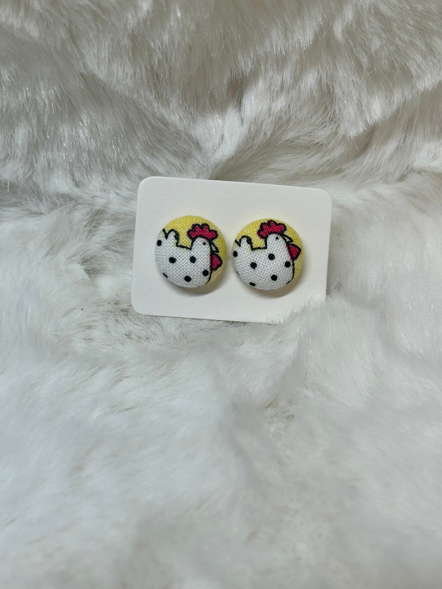 Chicken Button Earrings