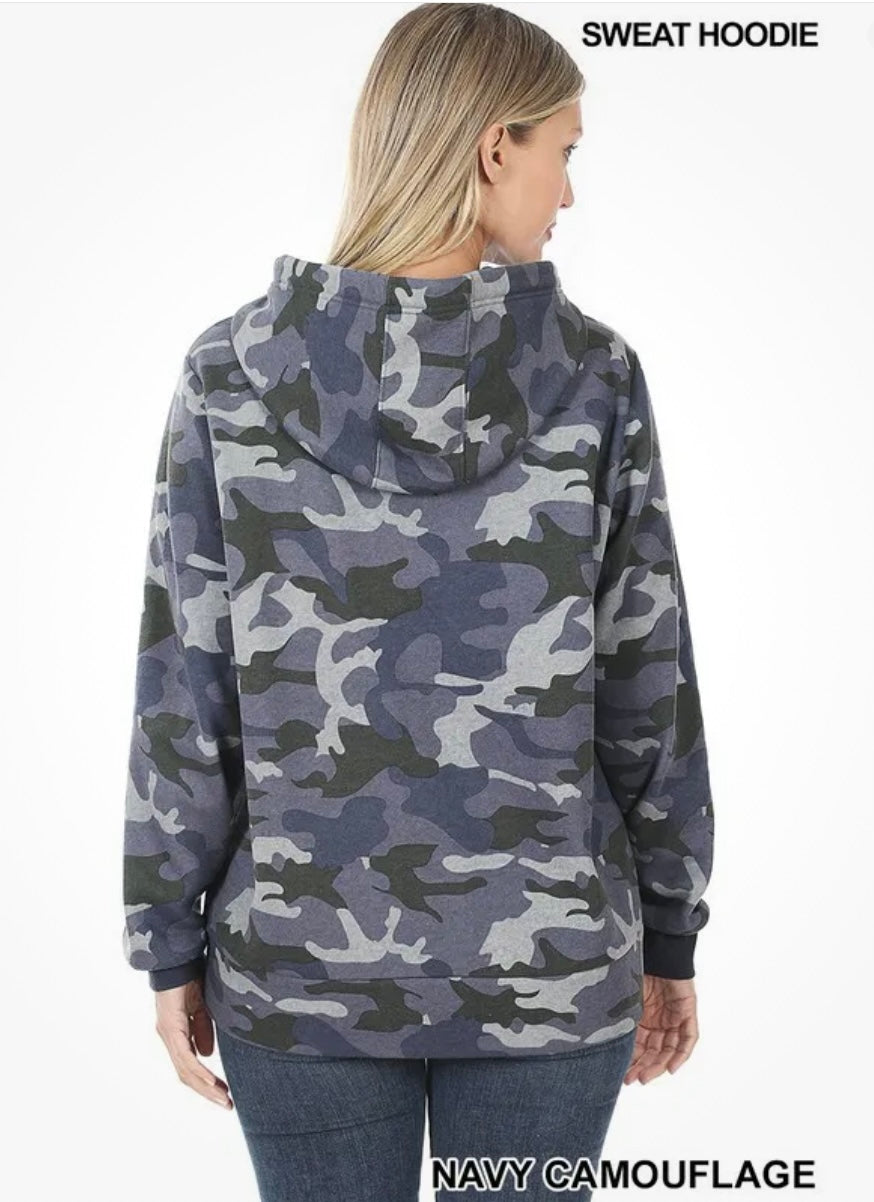 Zenana Blue Camo Hoodie