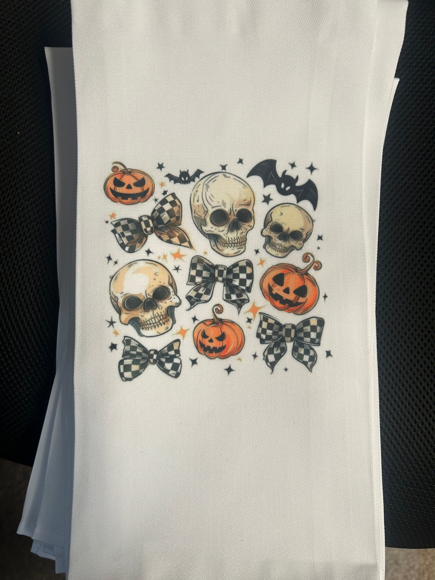 Skeleton, Pumpkin & Bows Towel