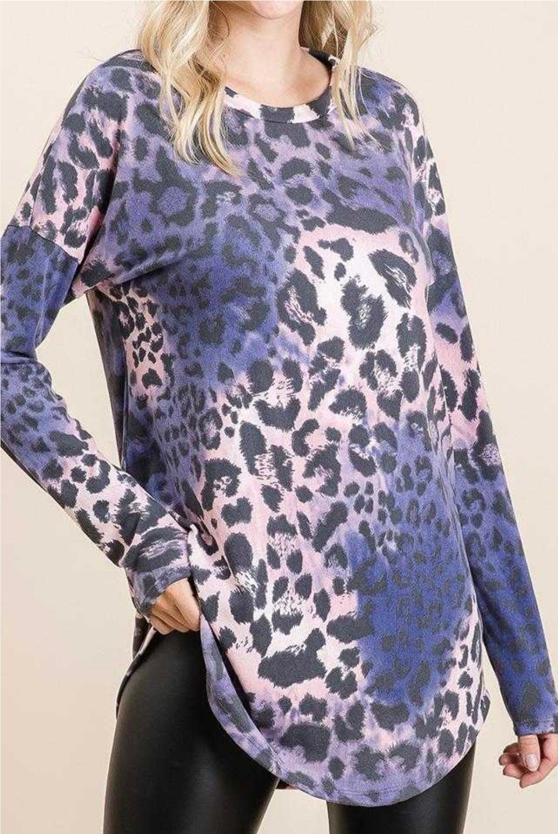 Purple Animal Print Tye Dye Top