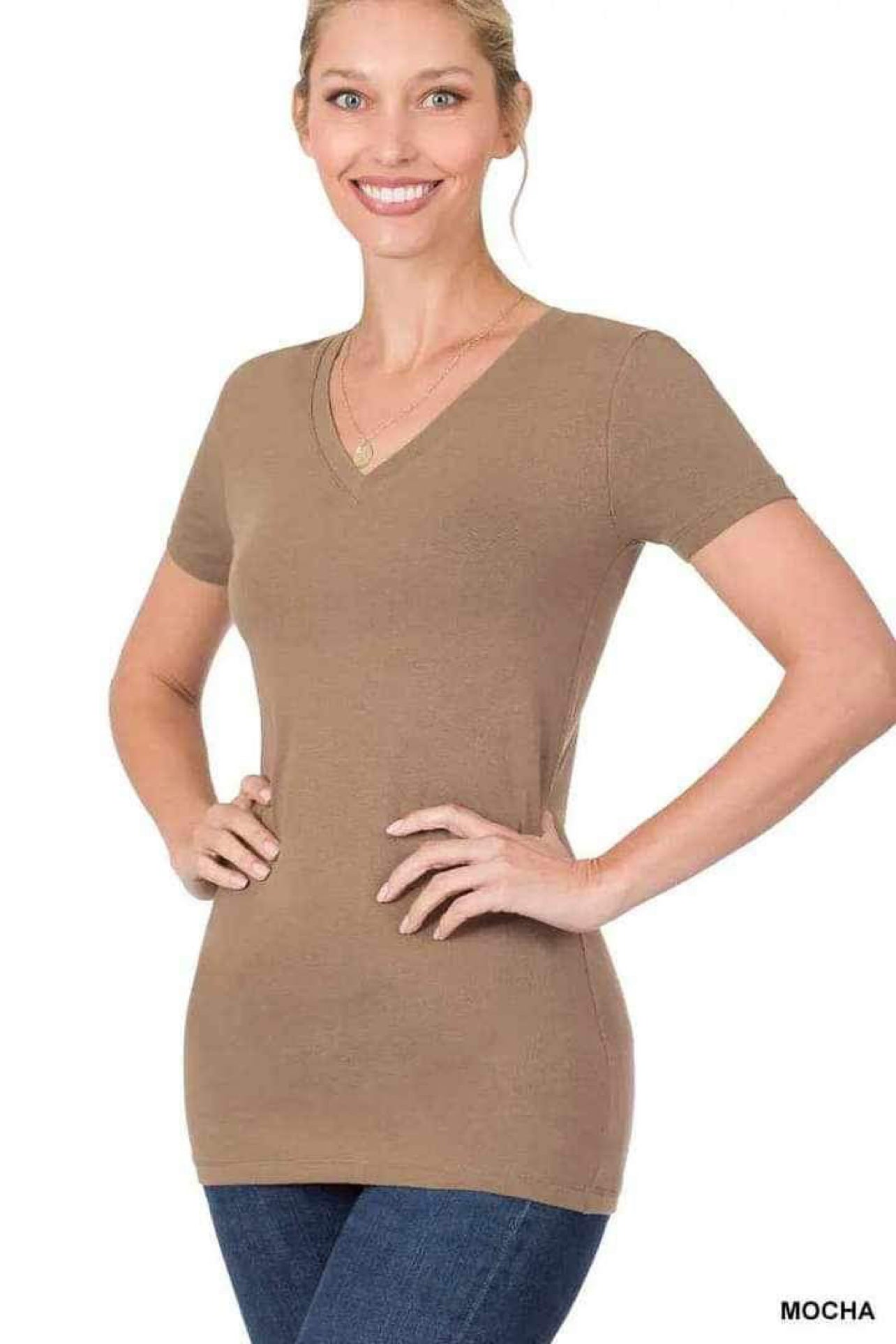 Zenana Basic Cotton V-Neck Short Sleeve Tee