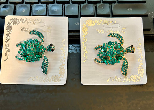 Rhinestone Turtle Brooch
