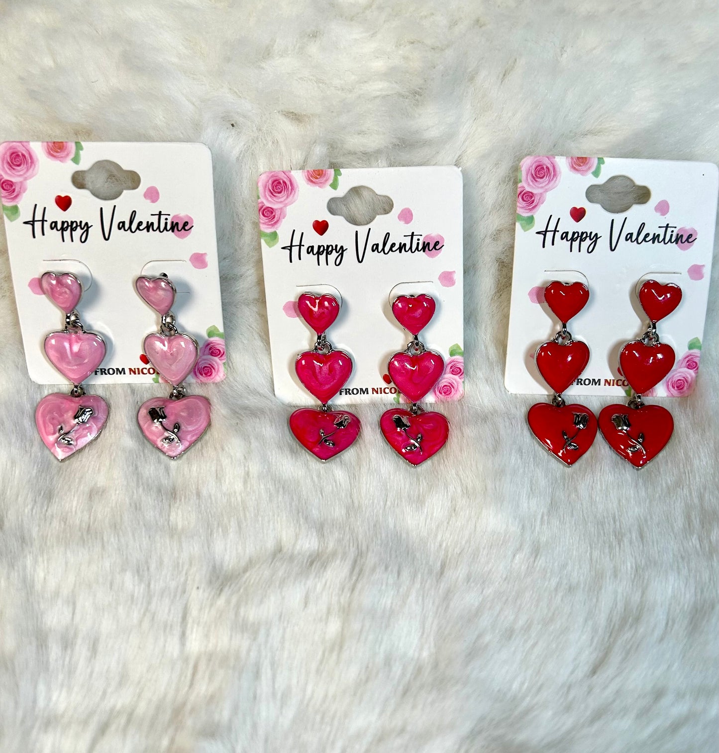 3 Tier Heart Earrings-Rose