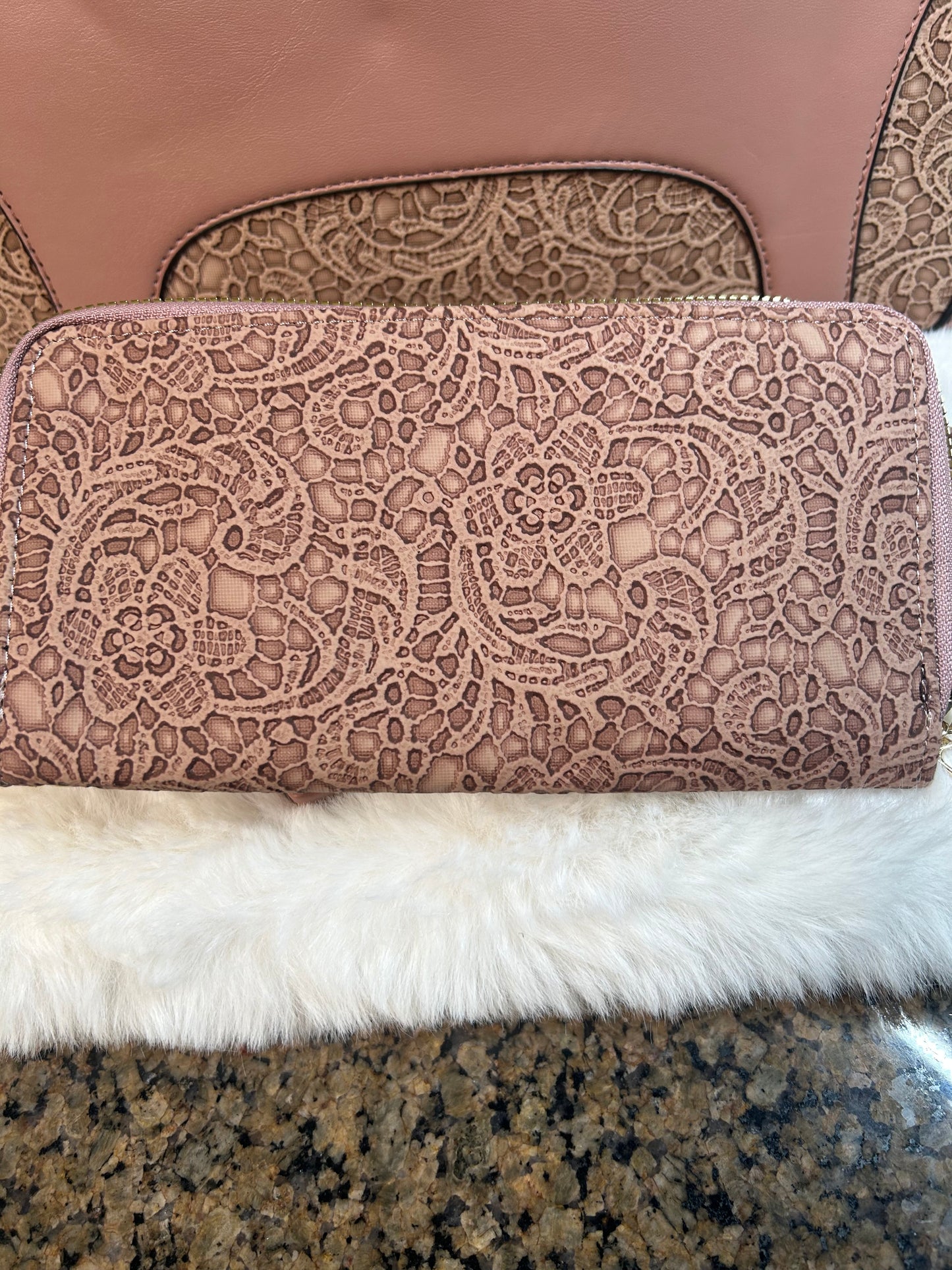 Rose Stamped Bag w/Matching Wallet