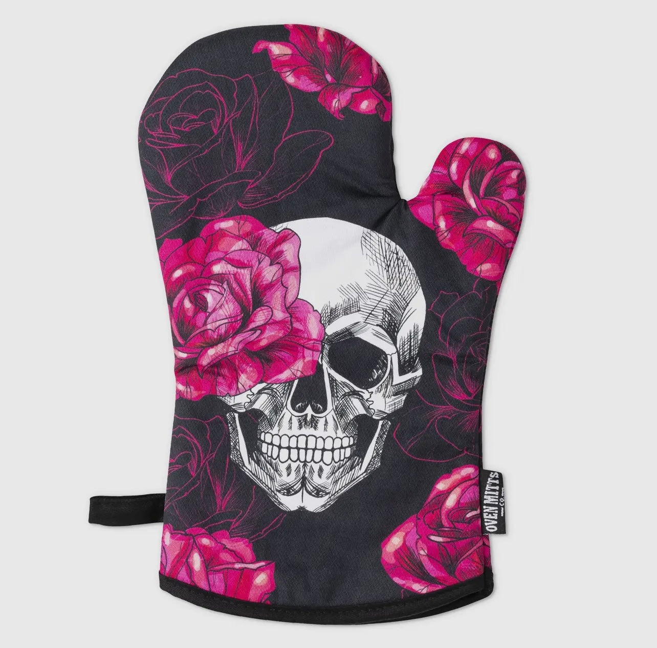 Pink Skull & Roses Oven Mitts & Potholder Set
