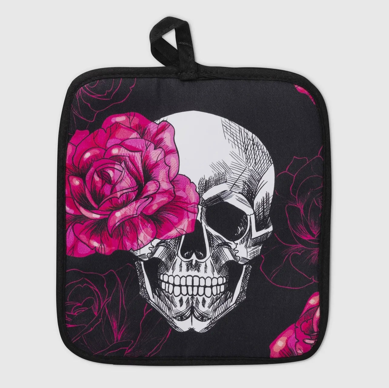 Pink Skull & Roses Oven Mitts & Potholder Set