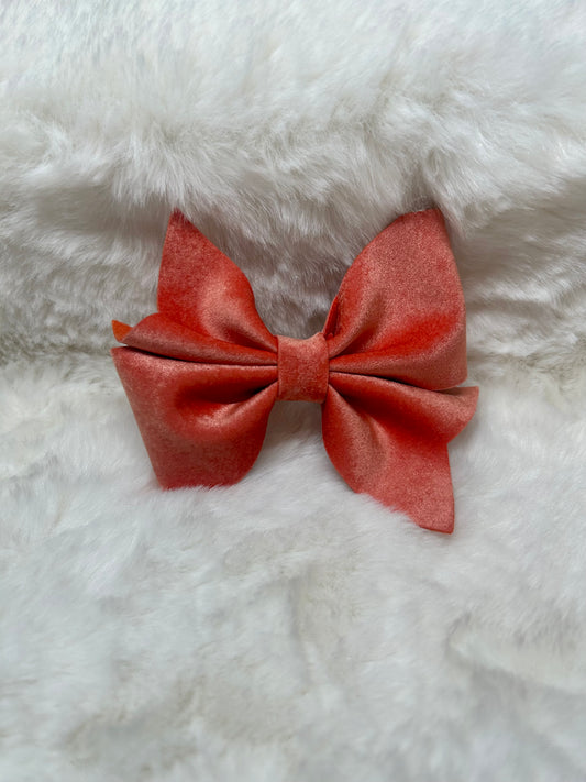 Coral Velvet Hair Bow