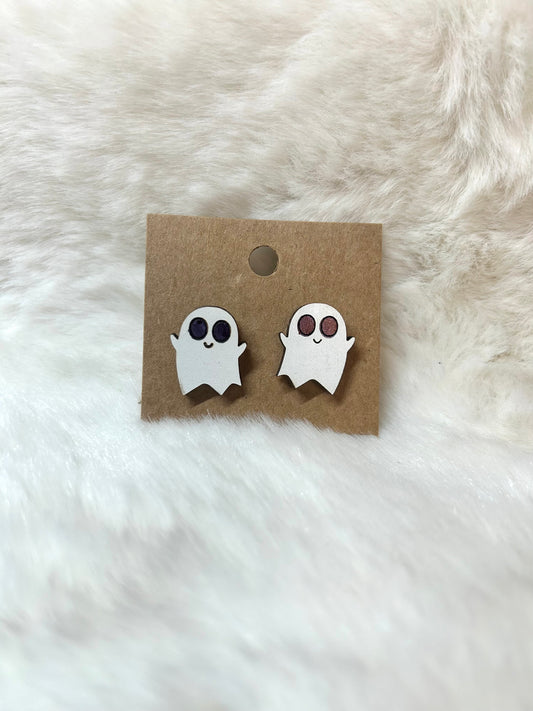 Ghost Wood Stud Earring-Hand Painted