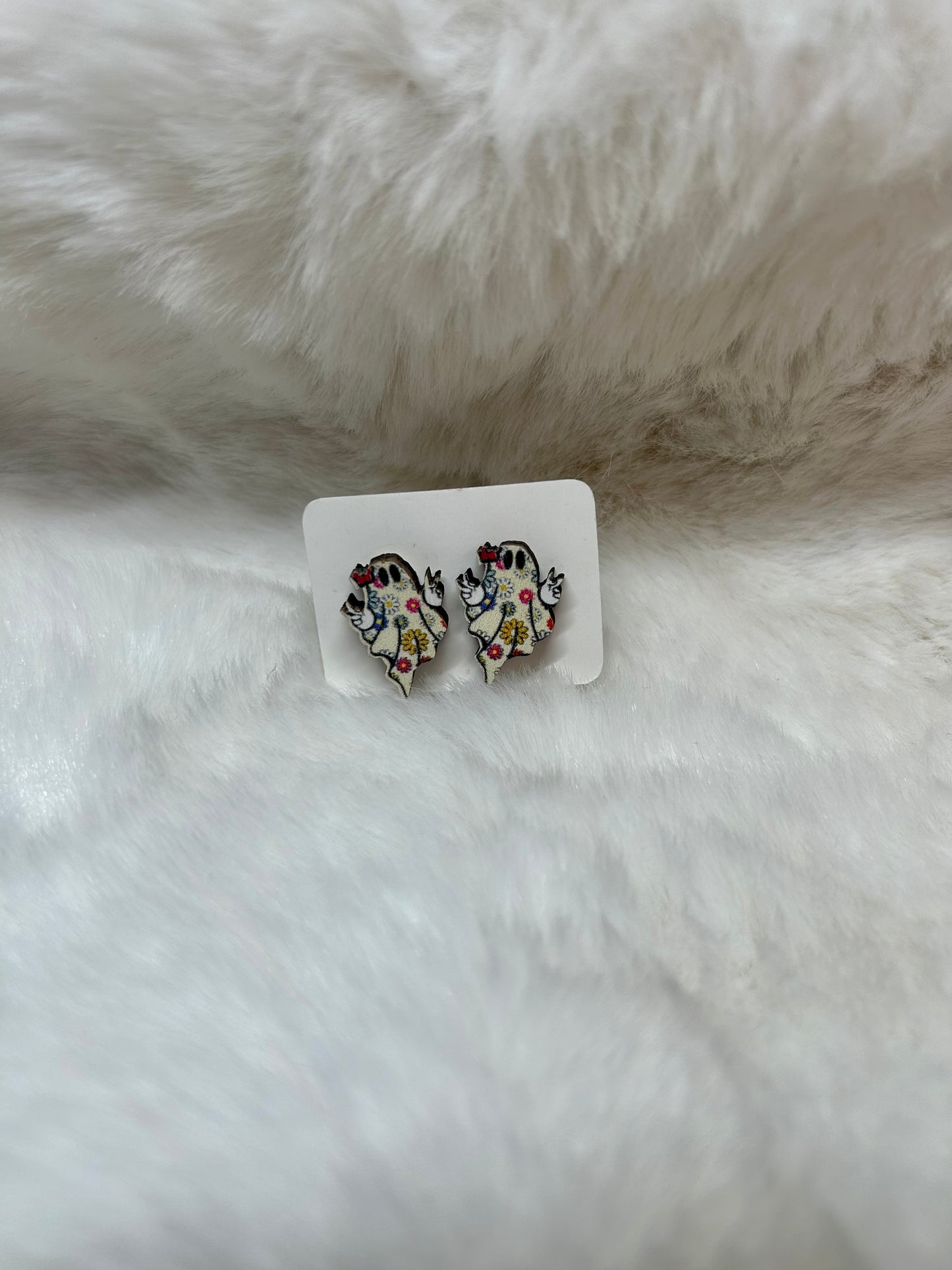 Hippie Ghost Wood Stud Earring