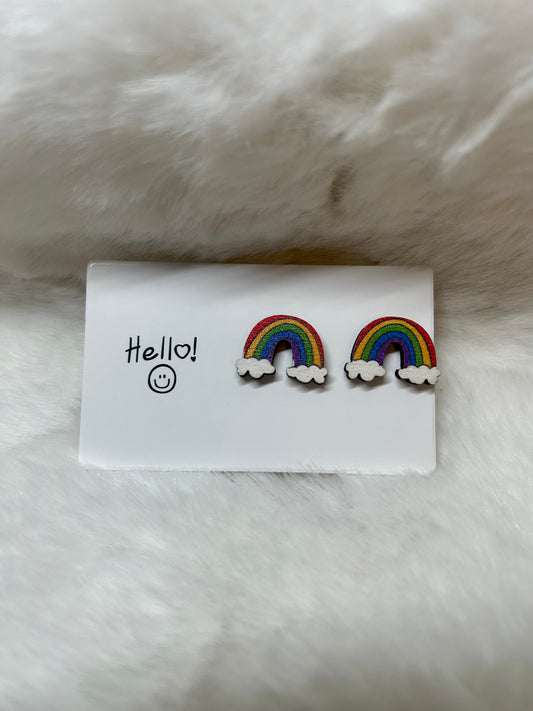 Rainbow Wood Stud Earring