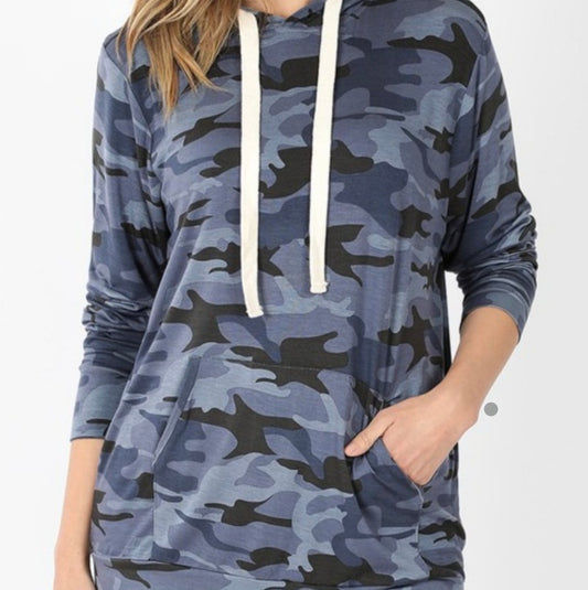 Zenana Blue Camo Hoodie